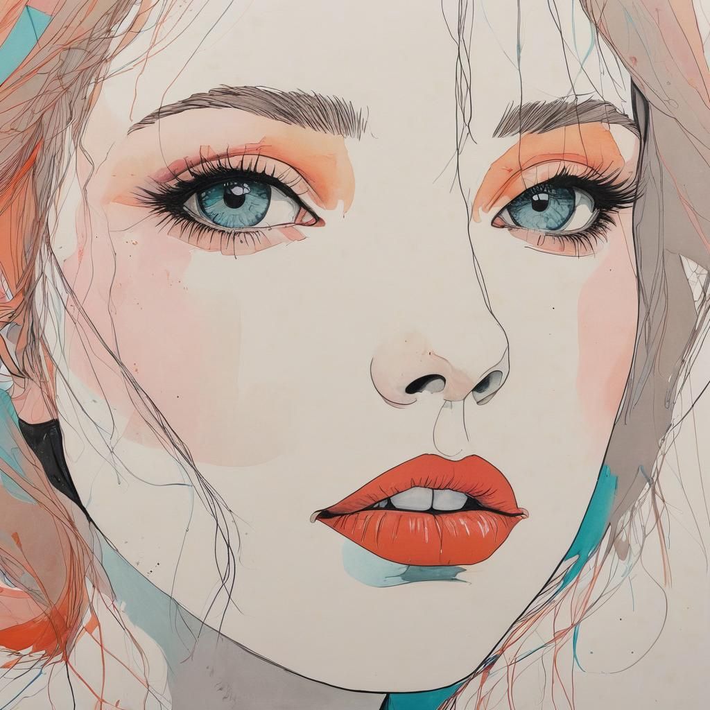 Girl in Color Block Style Illustration