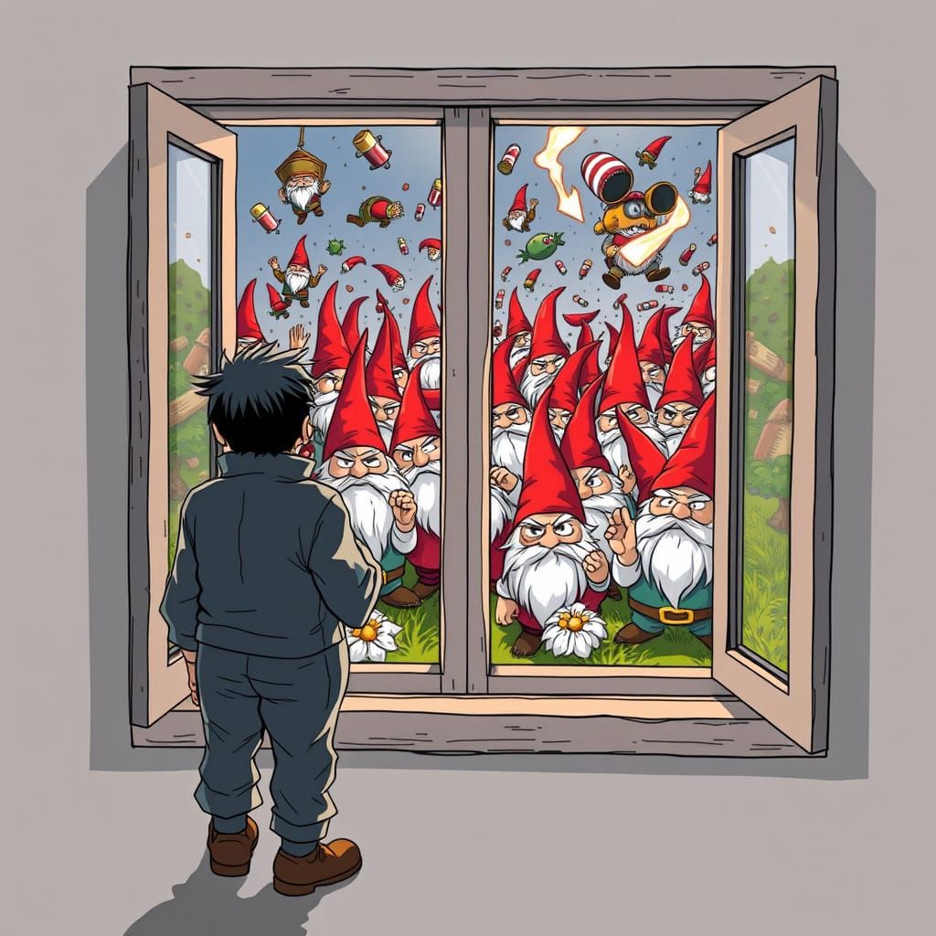 Garden Gnomes Unleash Chaos in Anime-Inspired Scene