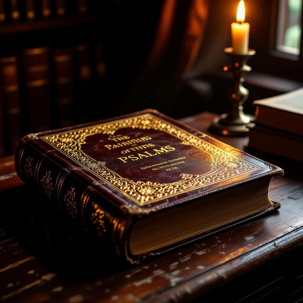 Ancient Psalms Book with Golden Filigree in Dramatic Light