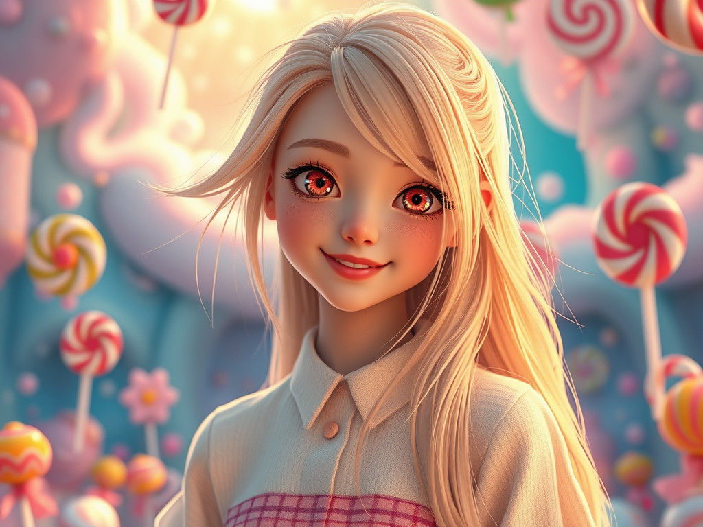 Cosmic Alien Girl in Candy World: Pixar Style