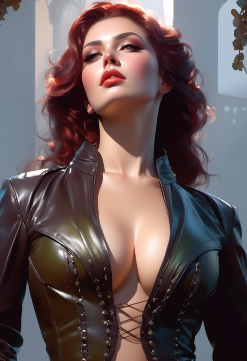 Beautiful Mistress in Leather Jacket, Detailed Render