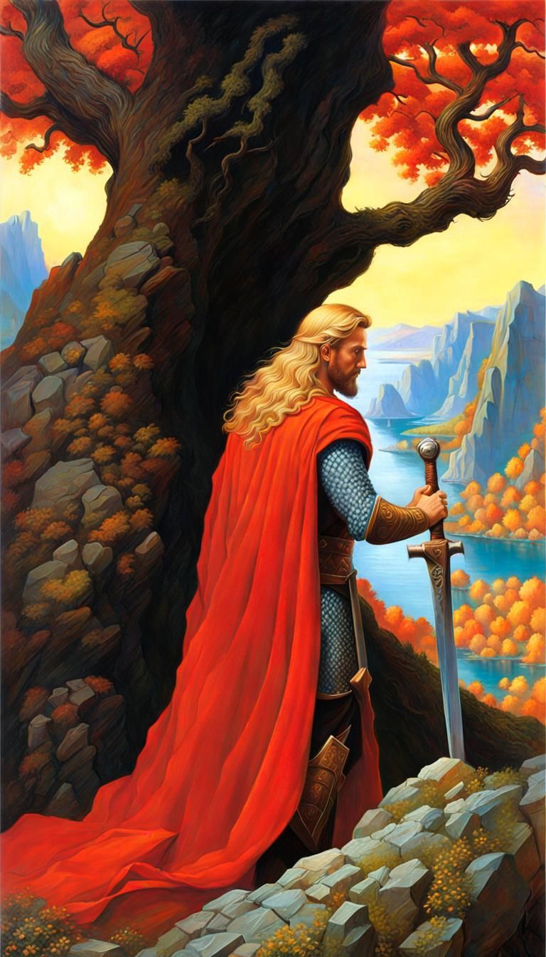 Thor, God of Thunder, in Pre-Raphaelite Style