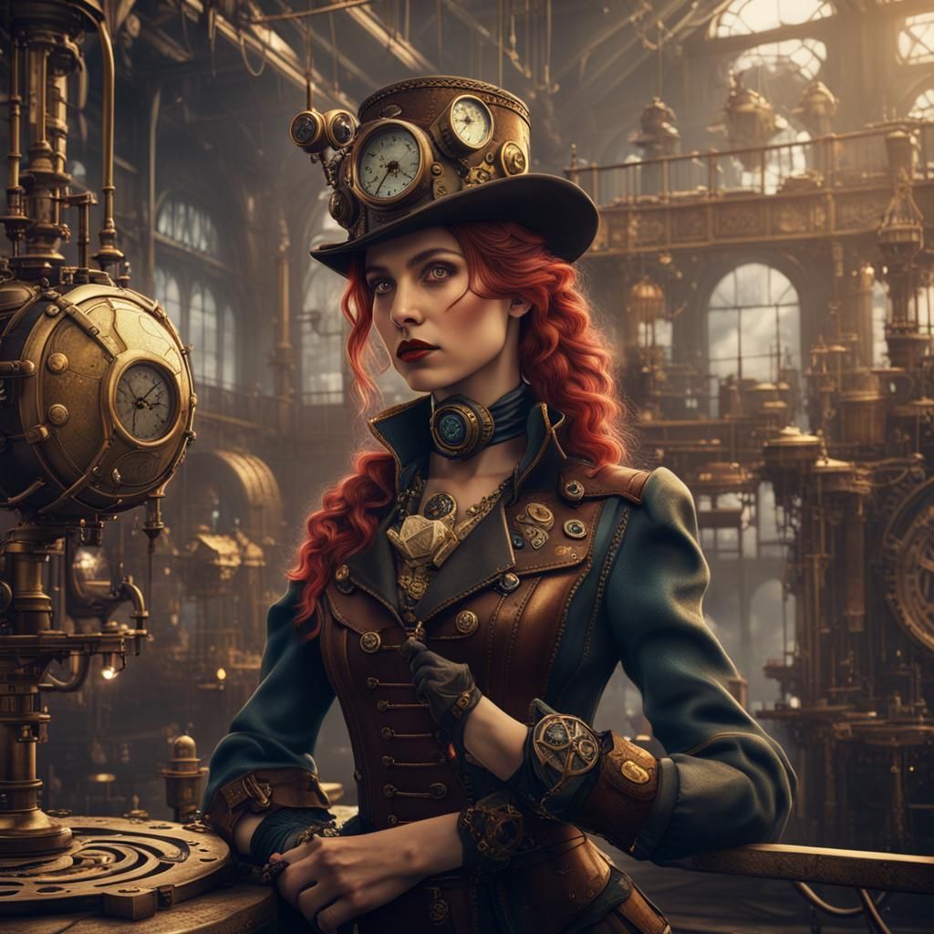 Steampunk Women in Detailed Matte Painting Style