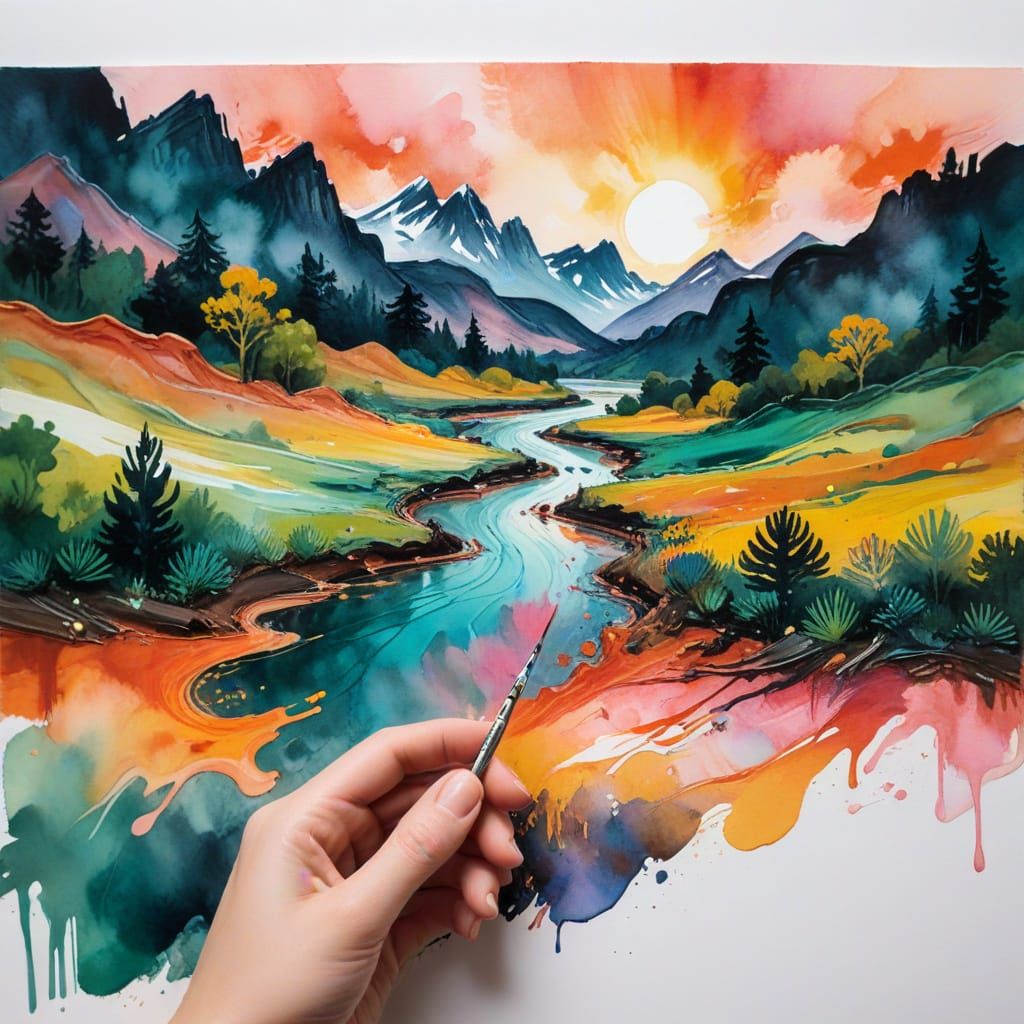 Expressionist Landscape in Gouache and Liquid Watercolor