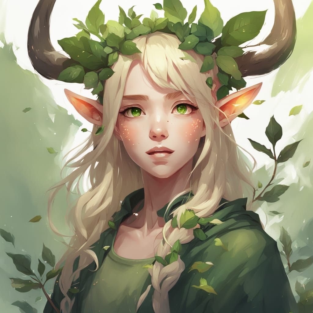 Anime Elf Girl with Horns in Digital Art Style