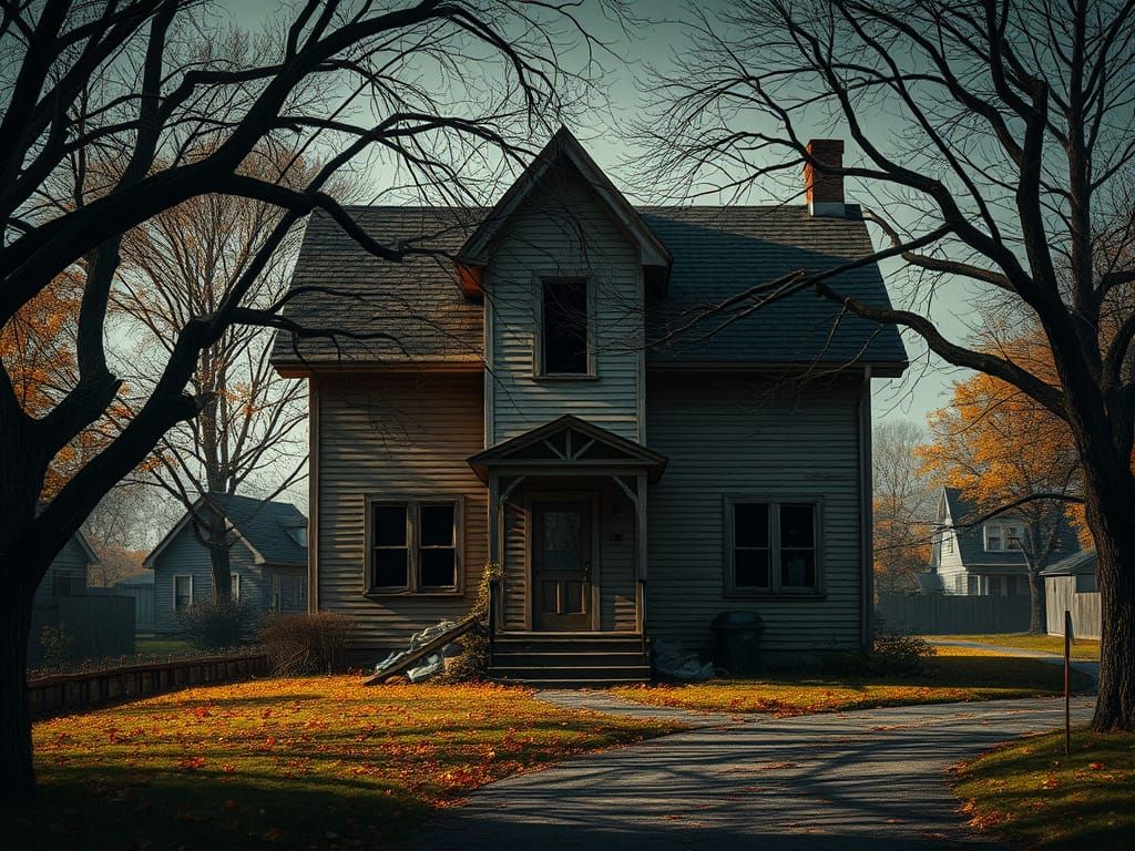 Creepy Haunted House Hidden in Autumn Shadows