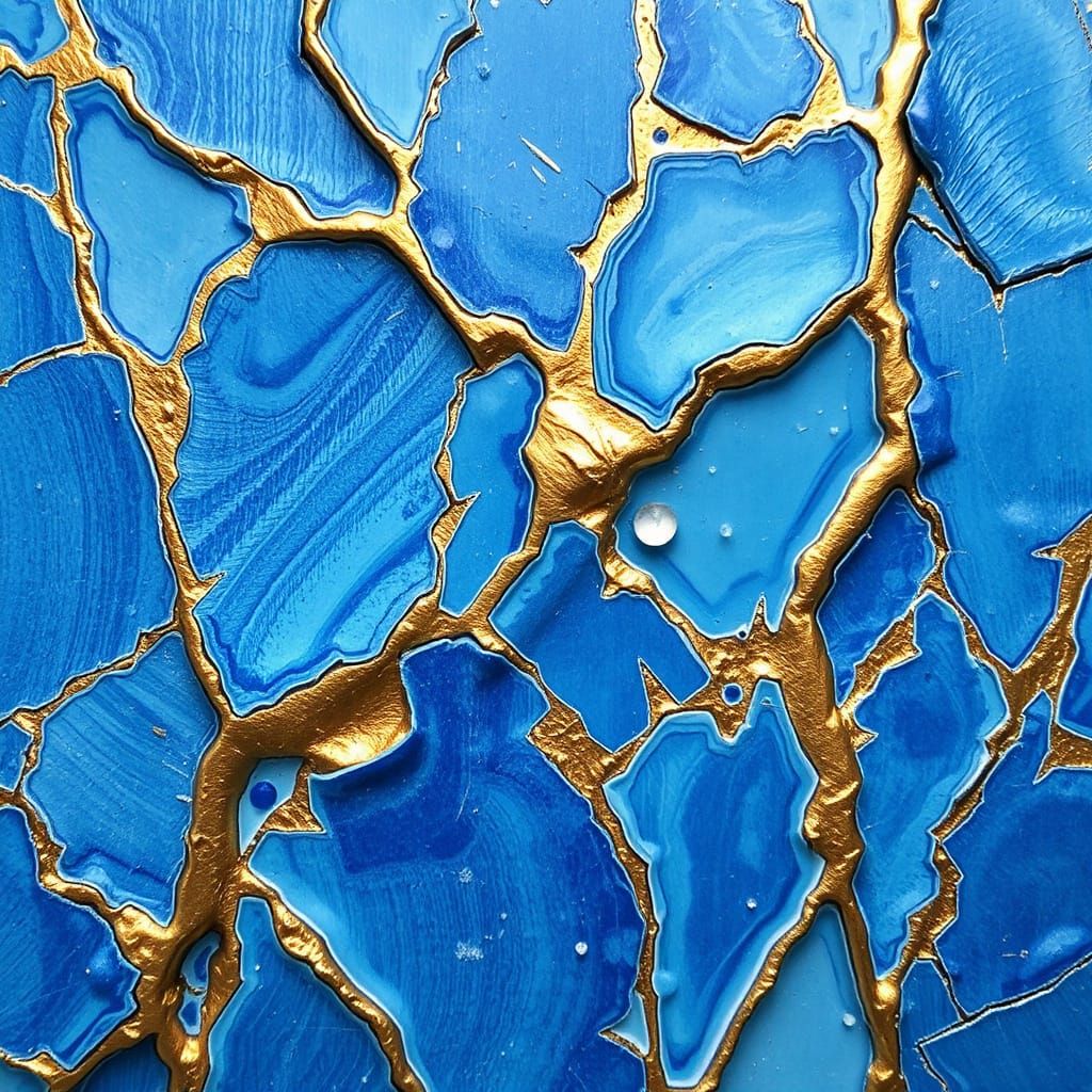 Blue Kintsugi Abstract Design with Texture