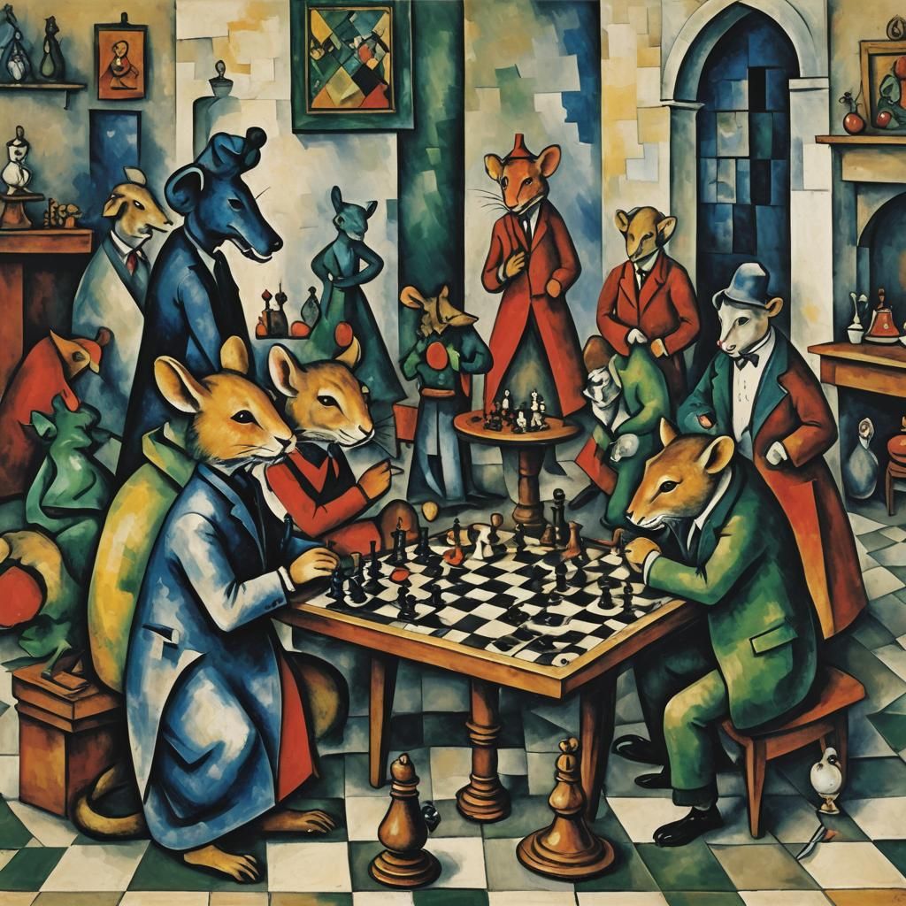 Mice Playing Chess: A Modern Art Fusion