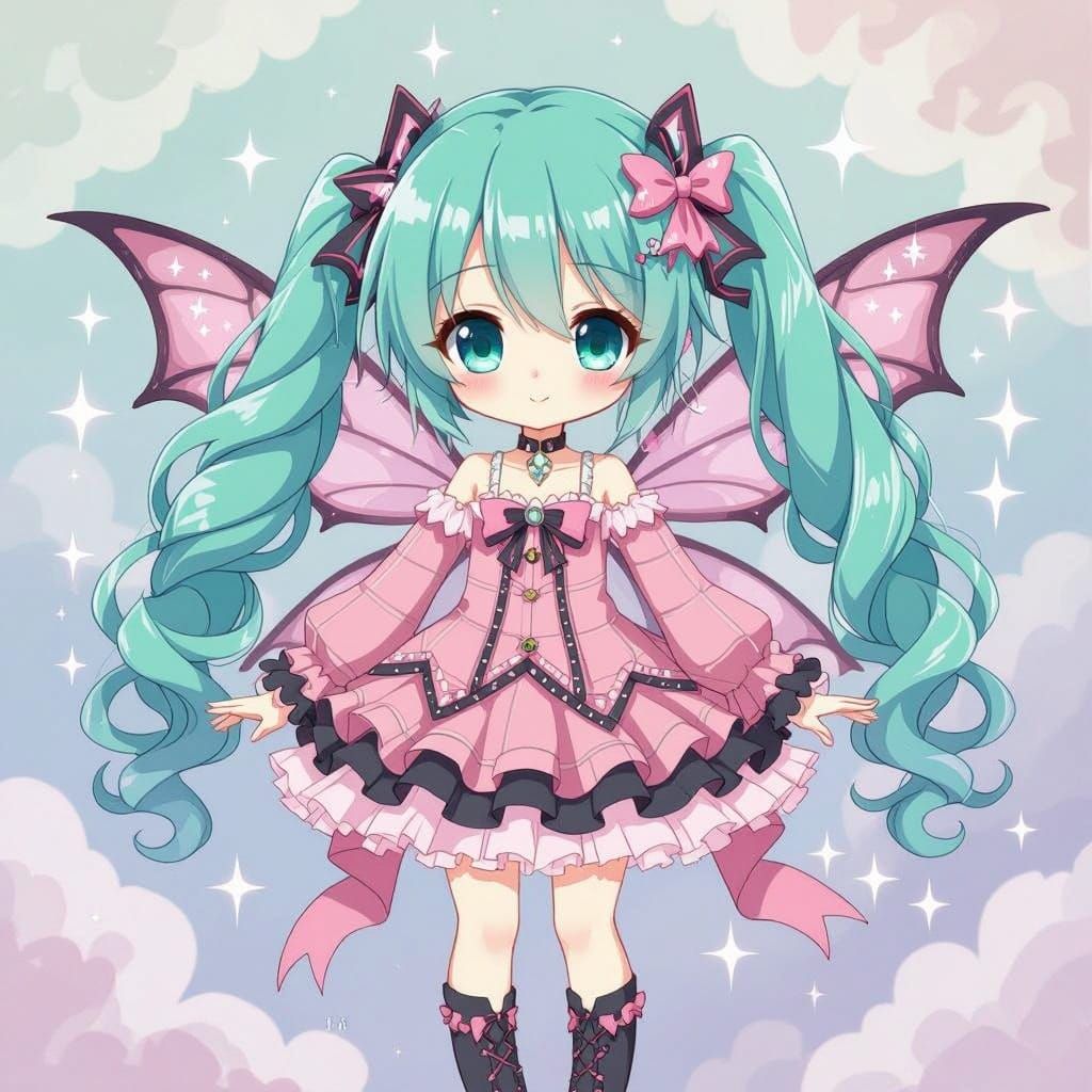 Chibi Fairy Hatsune Miku in Gothic Pink Flannel Attire