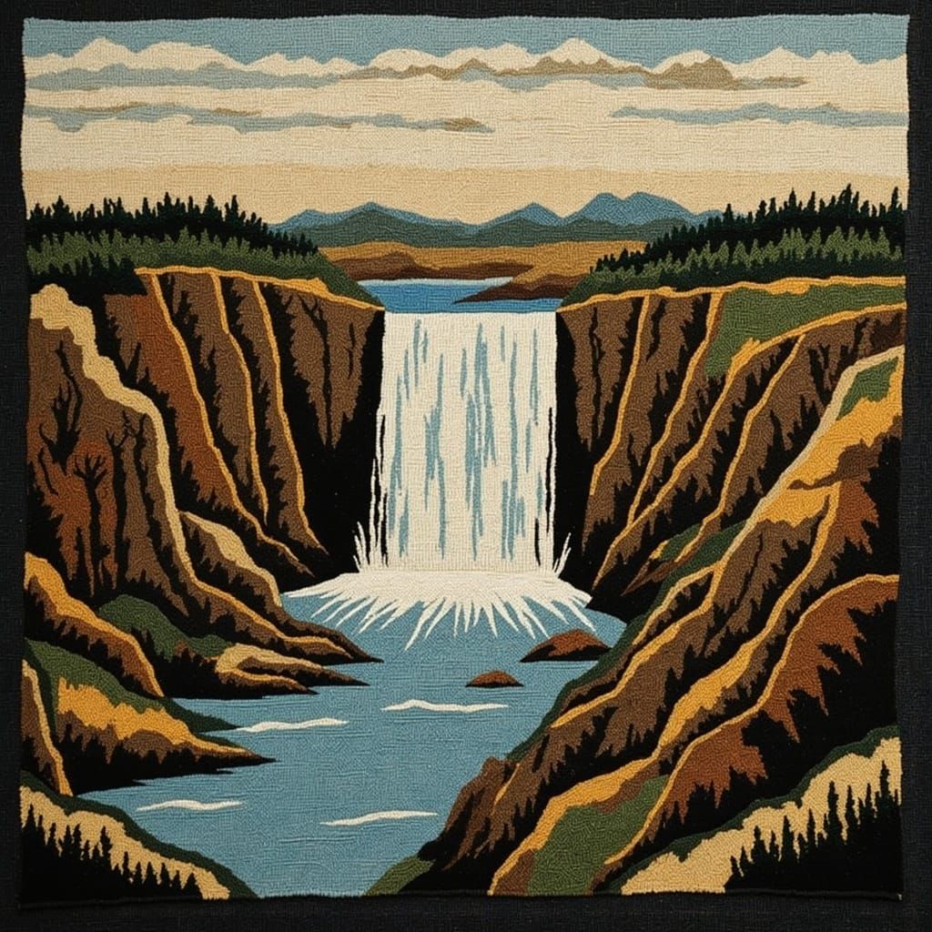 Surreal Niagra Falls Tapestry in Stone Age Style