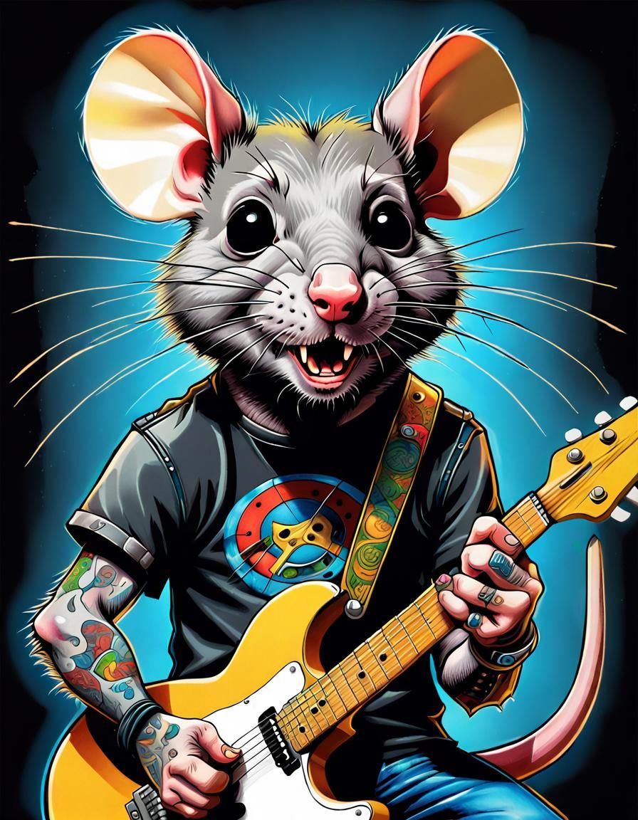 Punk Rock Rat Guitarist in Comic Book Style