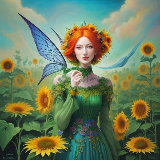 Winged Fairy in Surrealist Dreamscape, Fauvist Colors