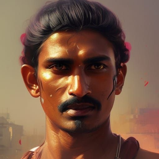 Detailed Portrait of Indian Man in Splash Art Style