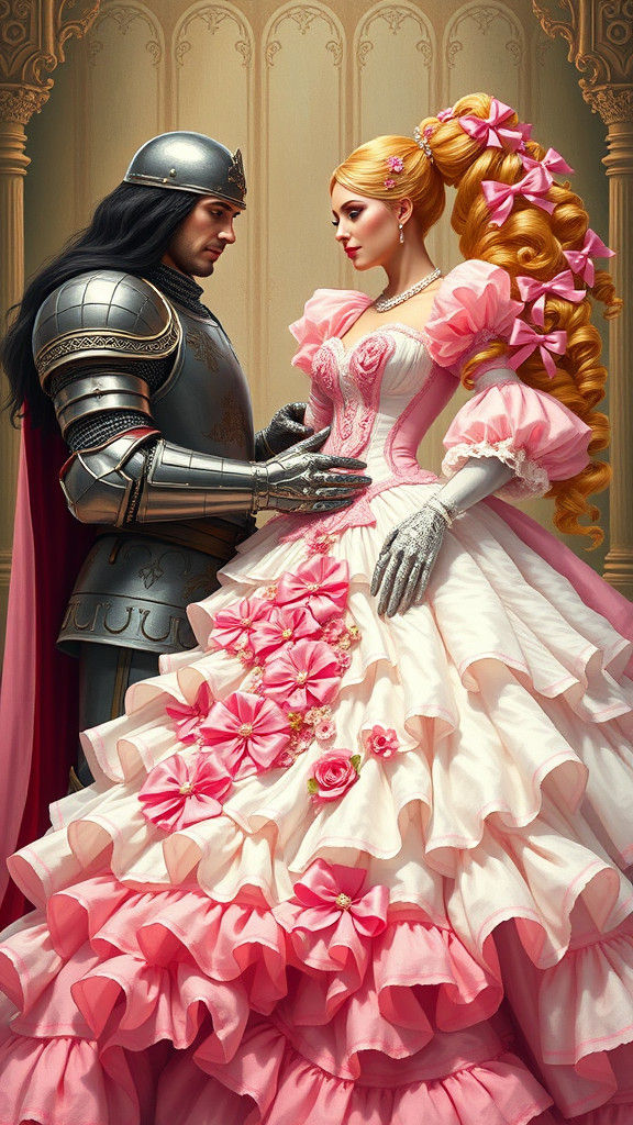 Knight Buttons Corset of Frilly Princess, Detailed Painting