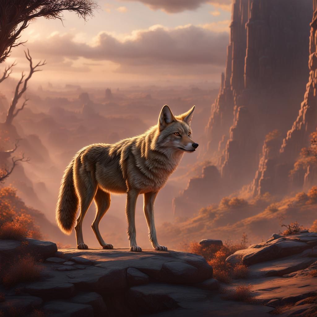 Detailed Coyote Matte Painting in Fantasy Art Style