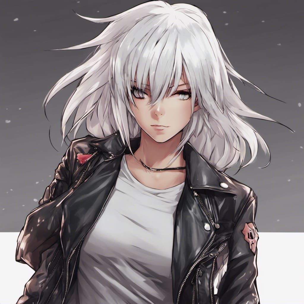 Punk Girl with White Hair in Anime Style