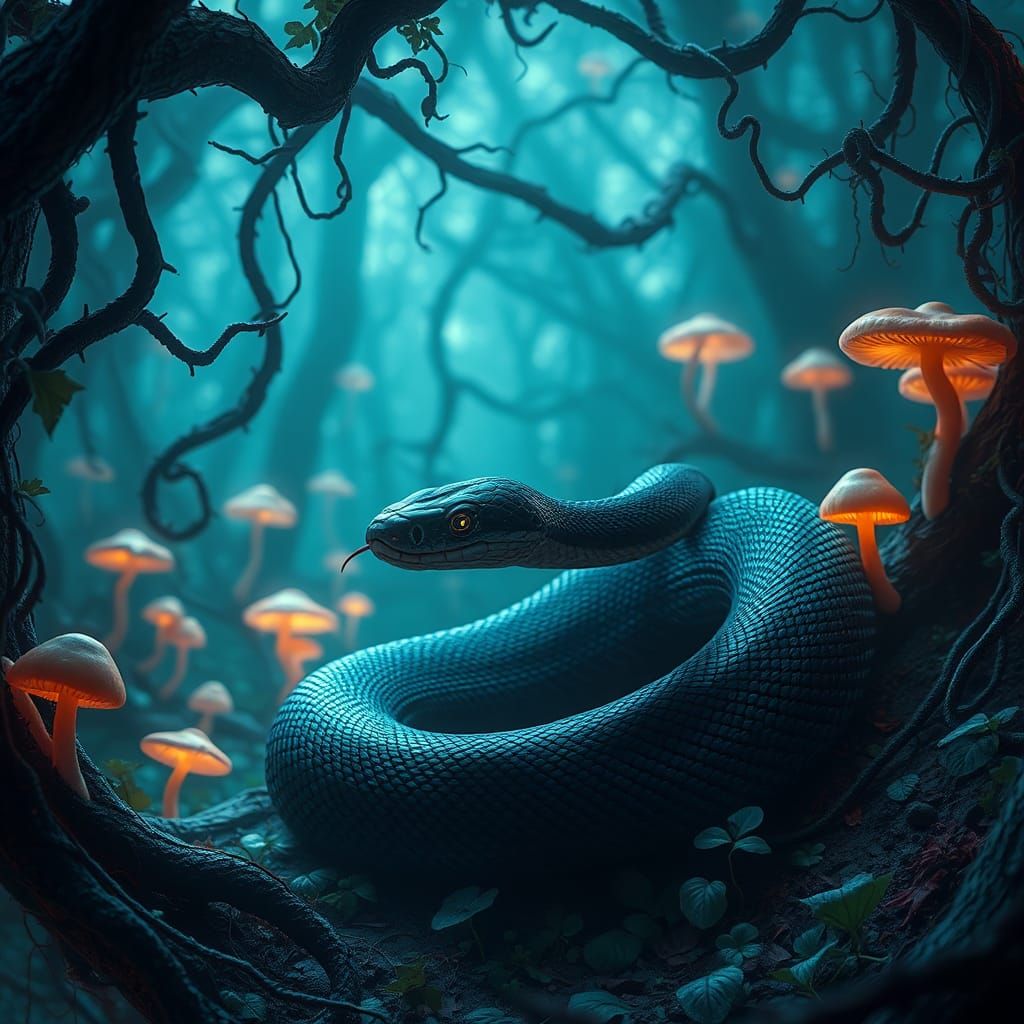Black Mamba in Mystical Forest: Matte Painting