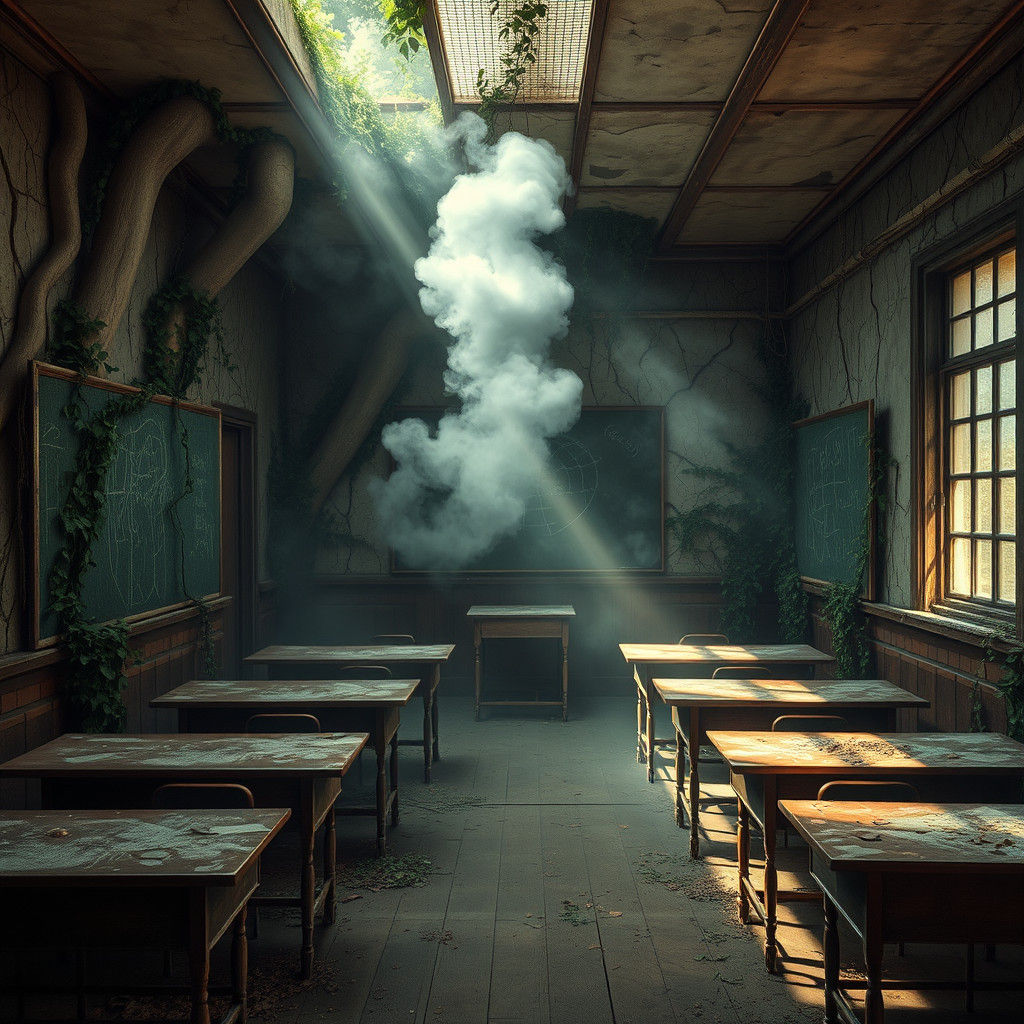 Haunting Classroom Reclaimed by Nature in Eerie, Surreal Sty...