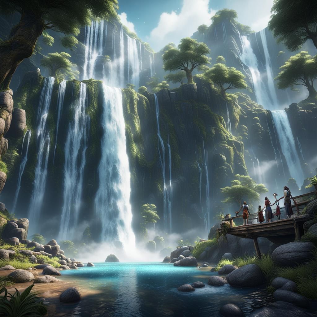 Surreal Waterfall Tears in Detailed 3D Rendering