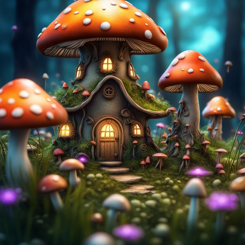 Enchanted Fairy Village with Magic Mushrooms