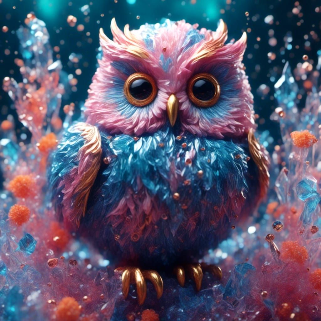 Pastel Owl Chick in Detailed Matte Painting