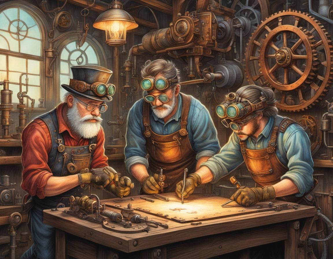 Steampunk Blacksmith Workshop in Whimsical Style