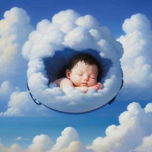 Dreamy Baby Sleeping on Clouds: 3D Surrealism