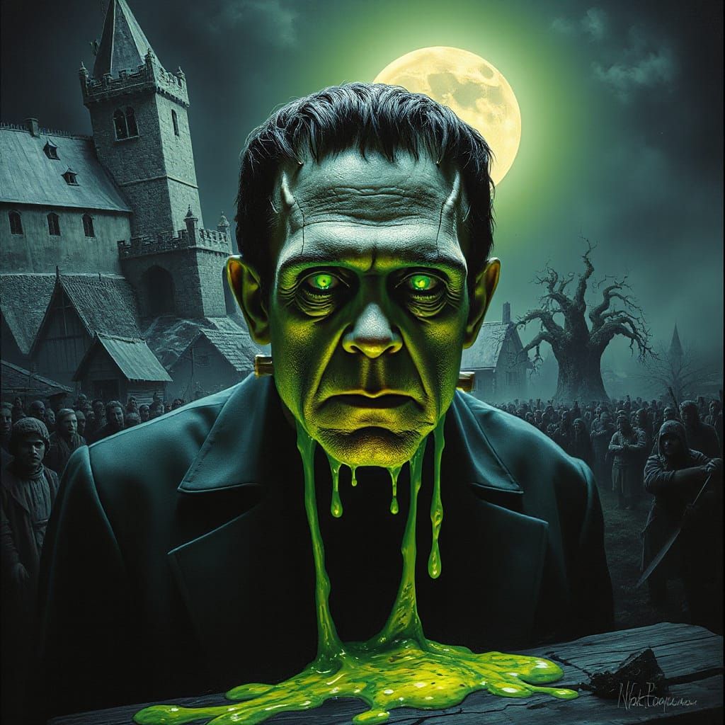 Grotesque Slime Frankenstein in Dark Fantasy Style