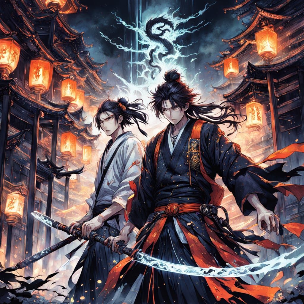 Enchanted Naginata at Shrine: Dark Fantasy Anime Art
