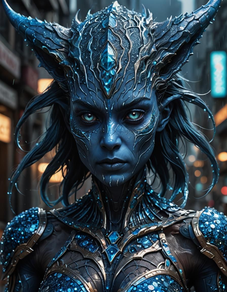 Blue Glittered Creature: Astral Cosmic Illustration