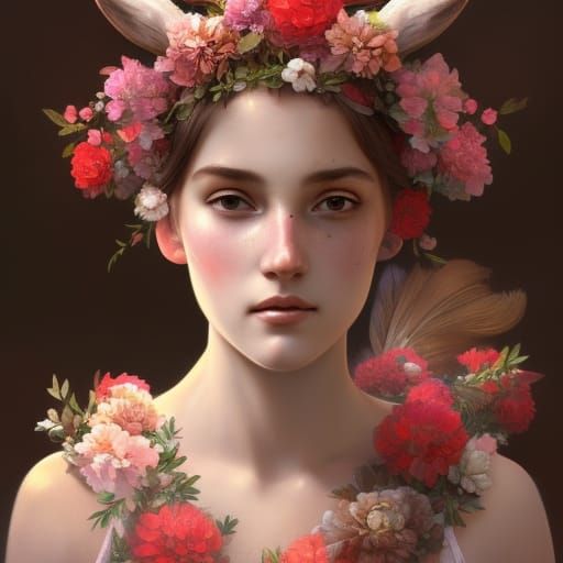 Doe-Eyed Deer with Coral and Flower Crown