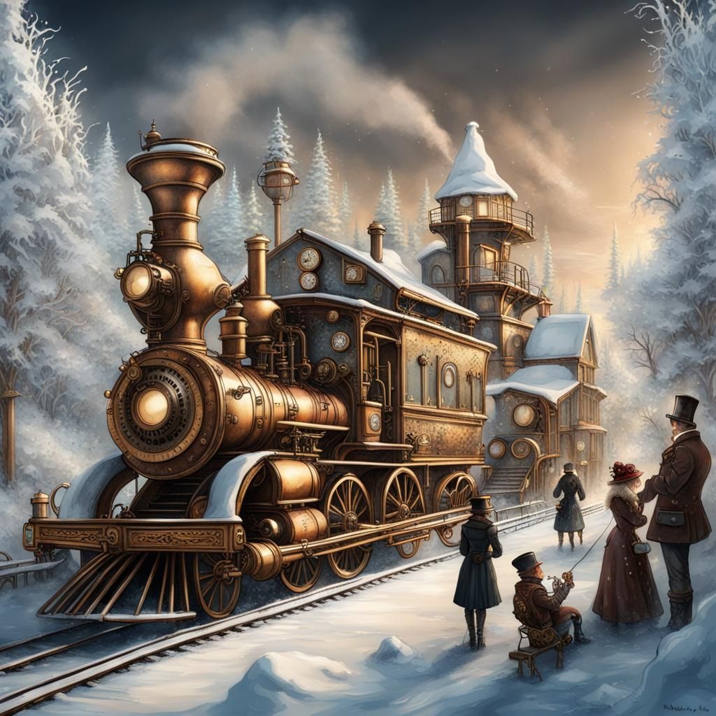 Steampunk Winter Wonderland with Steam Engines