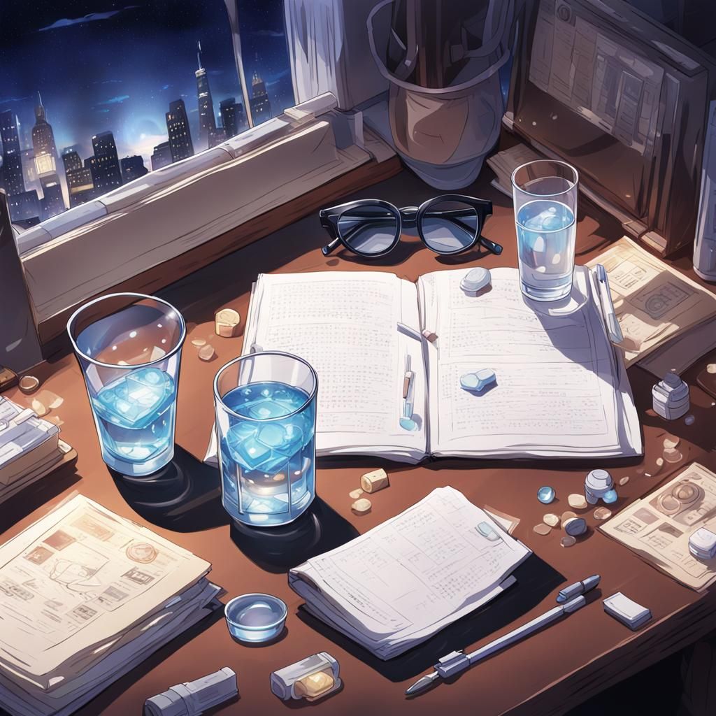 Night Desk Scene in Anime Style