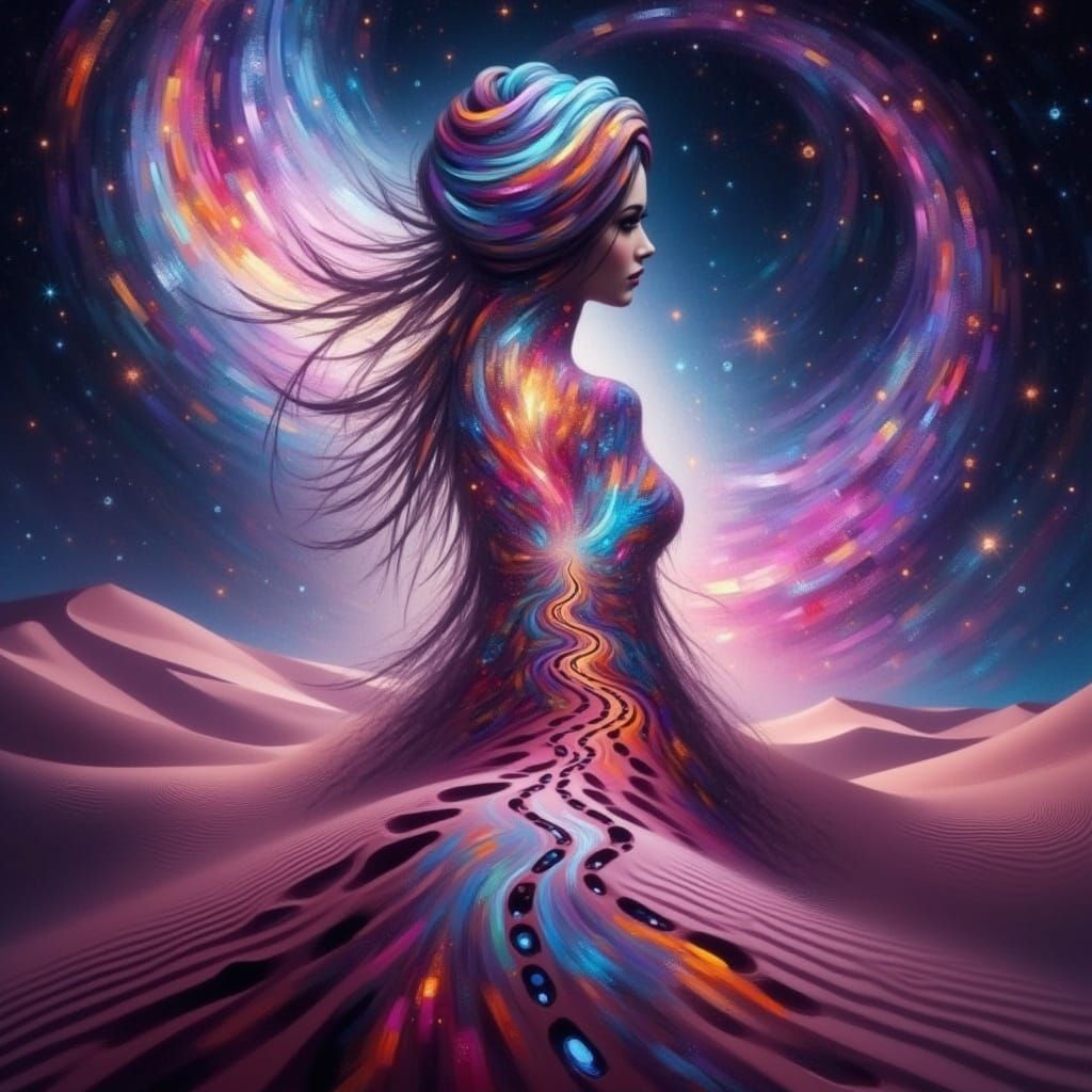 Dreamy Eyes in Iridescent Hues, Blended in Double Exposure