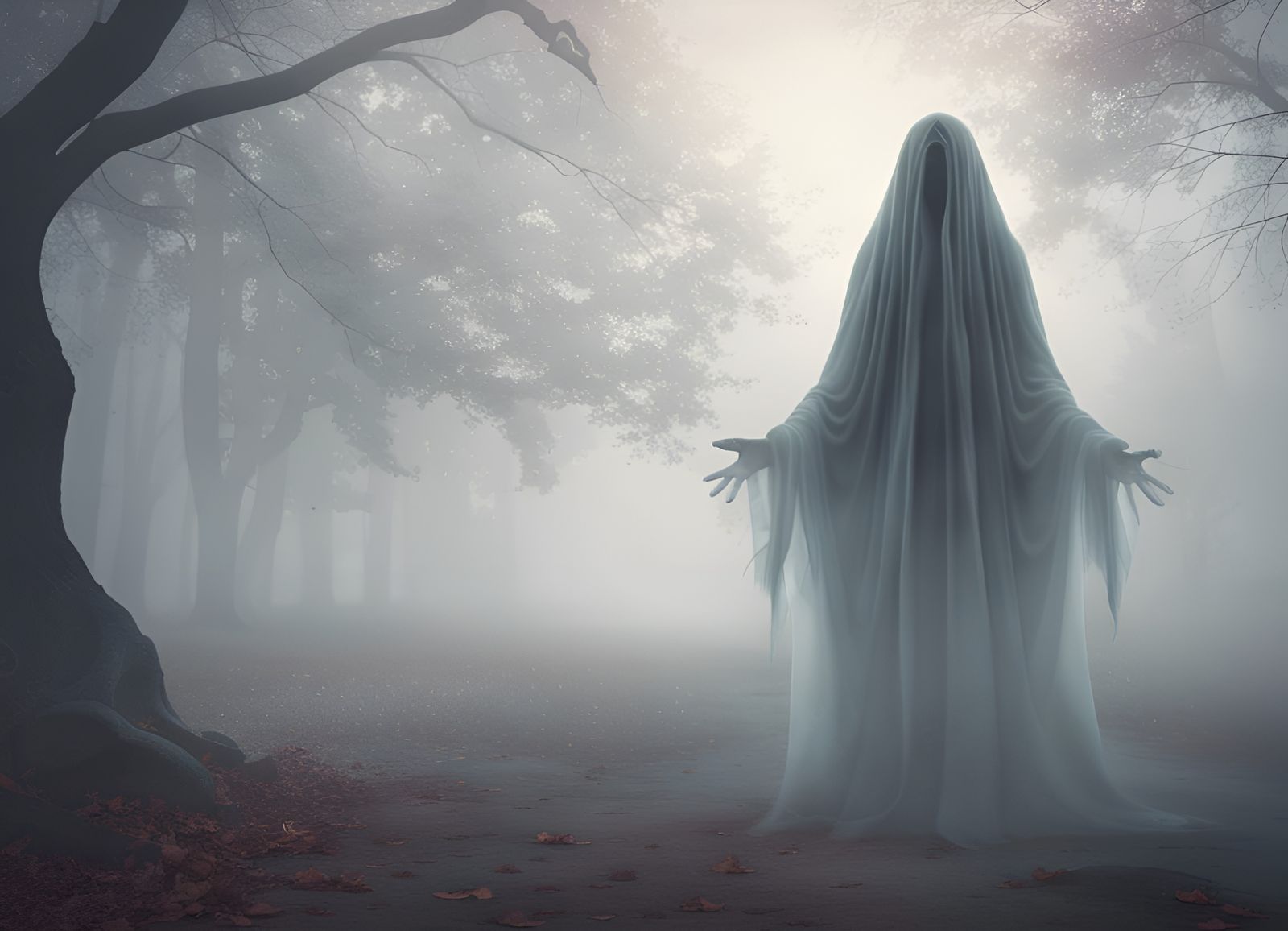 Ethereal Apparition Haunts Fog-Laden Park