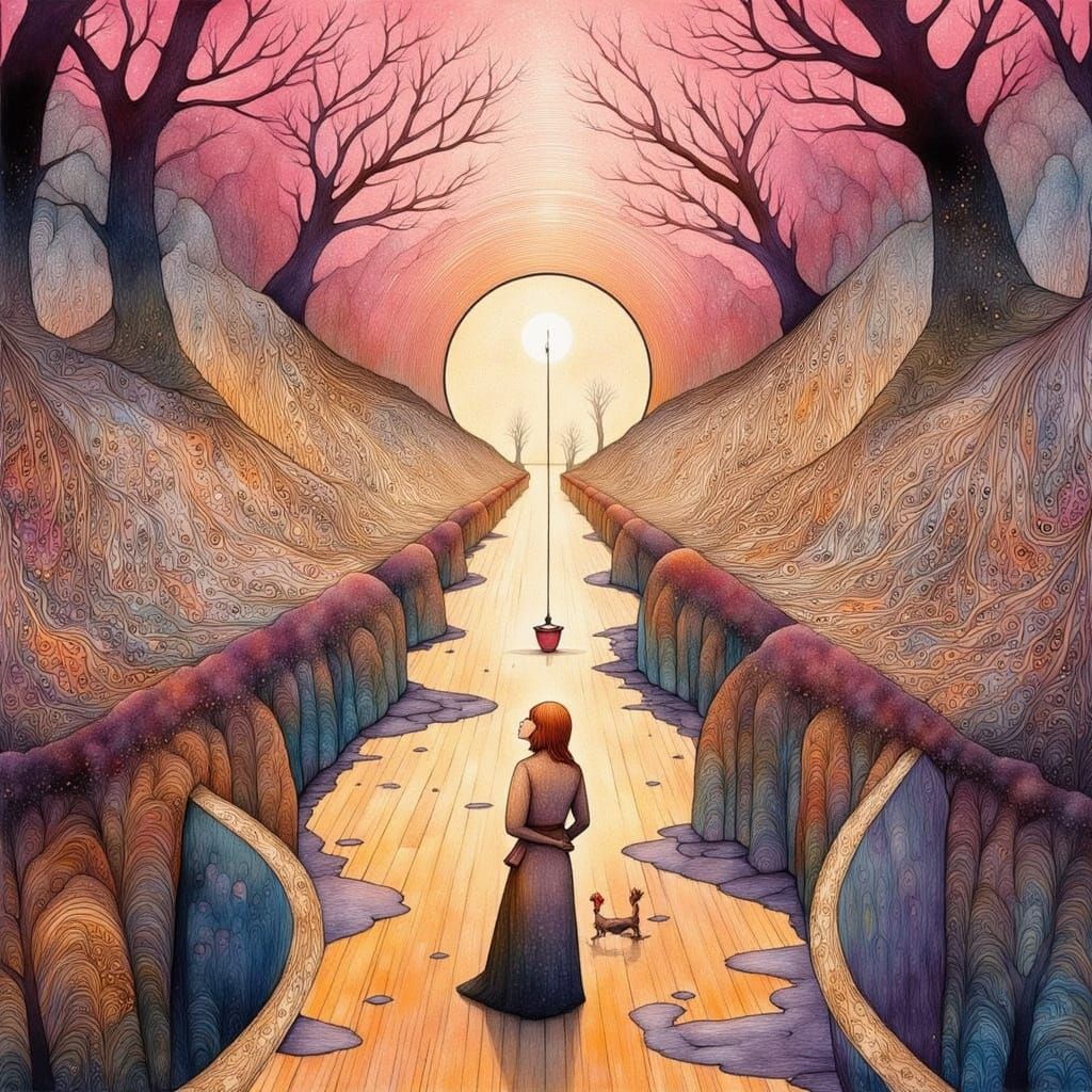 A Woman Contemplates Solitude in a Dimly Lit Landscape