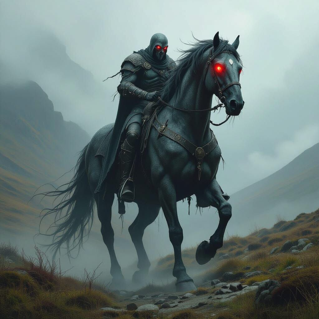 Scottish Nuckelavee Emerges from Misty Highlands
