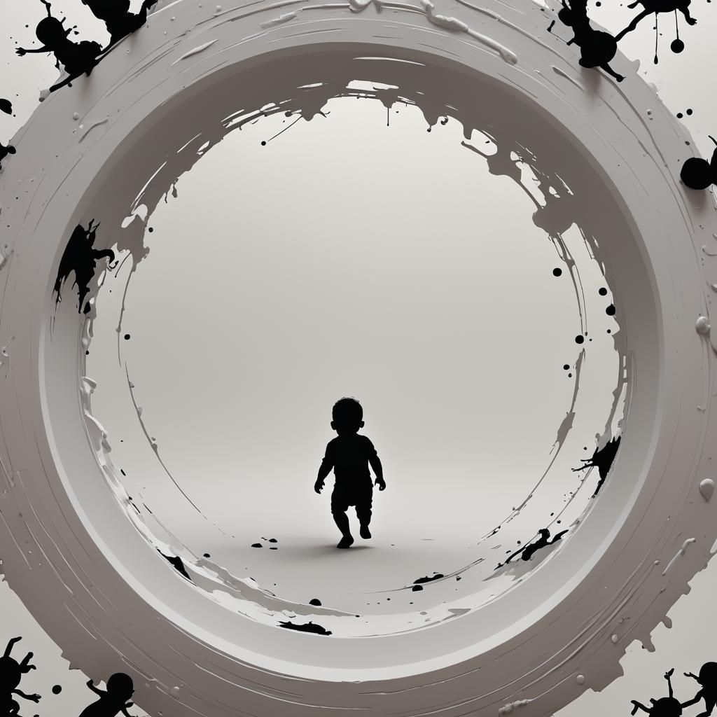 Silhouette of Crawling Baby in Matte Painting Style