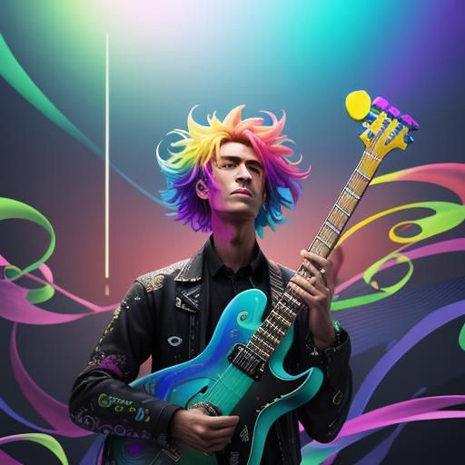 Colorful Musician with Guitar in 3D Concept Art