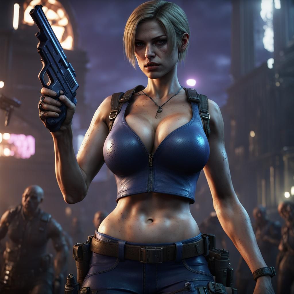 Jill Valentine and Zombies: Detailed Matte Painting