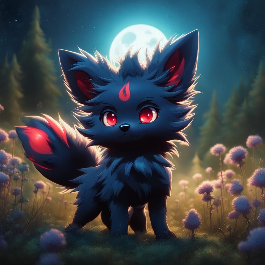 Adorable Zorua in Eerie Moonlit Meadow