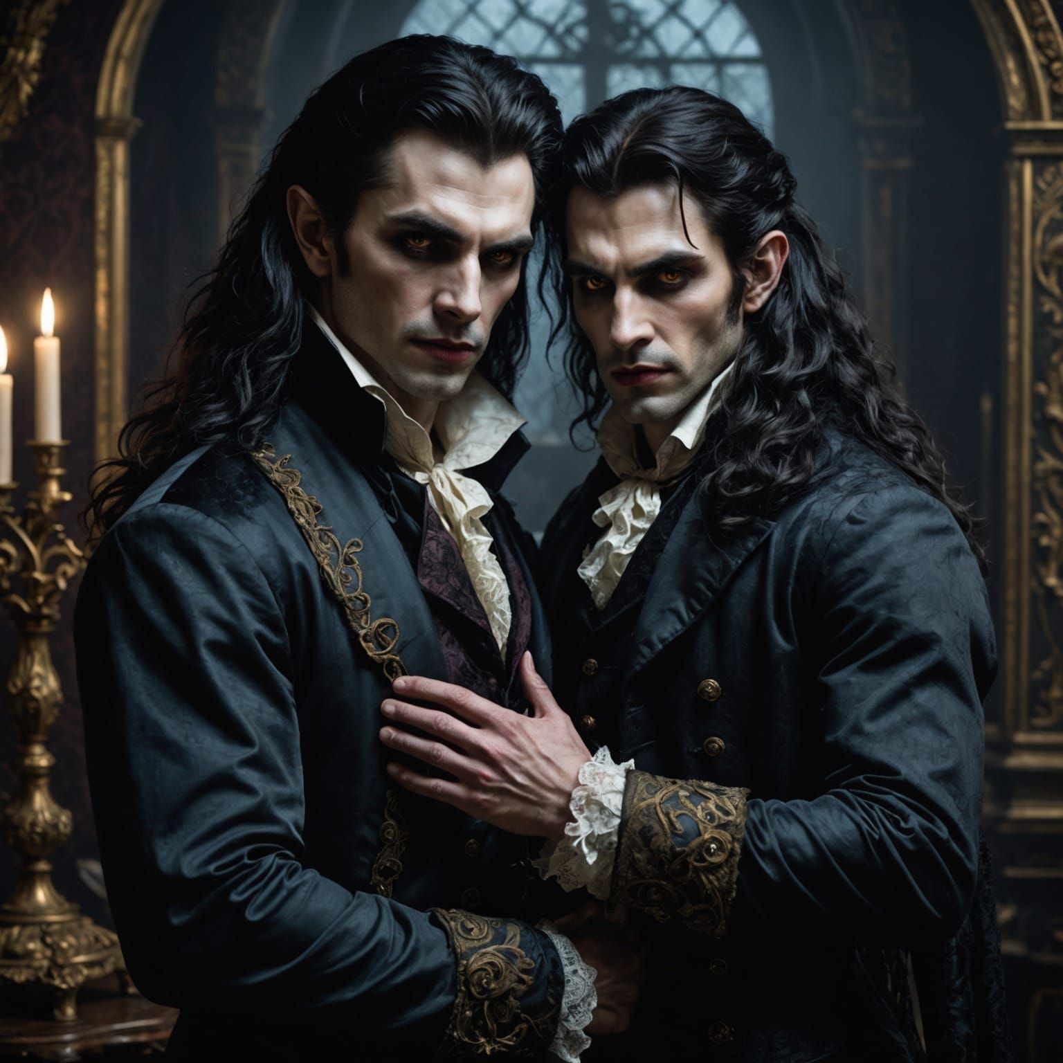 Vampire and Werewolf Embrace in Victorian Era
