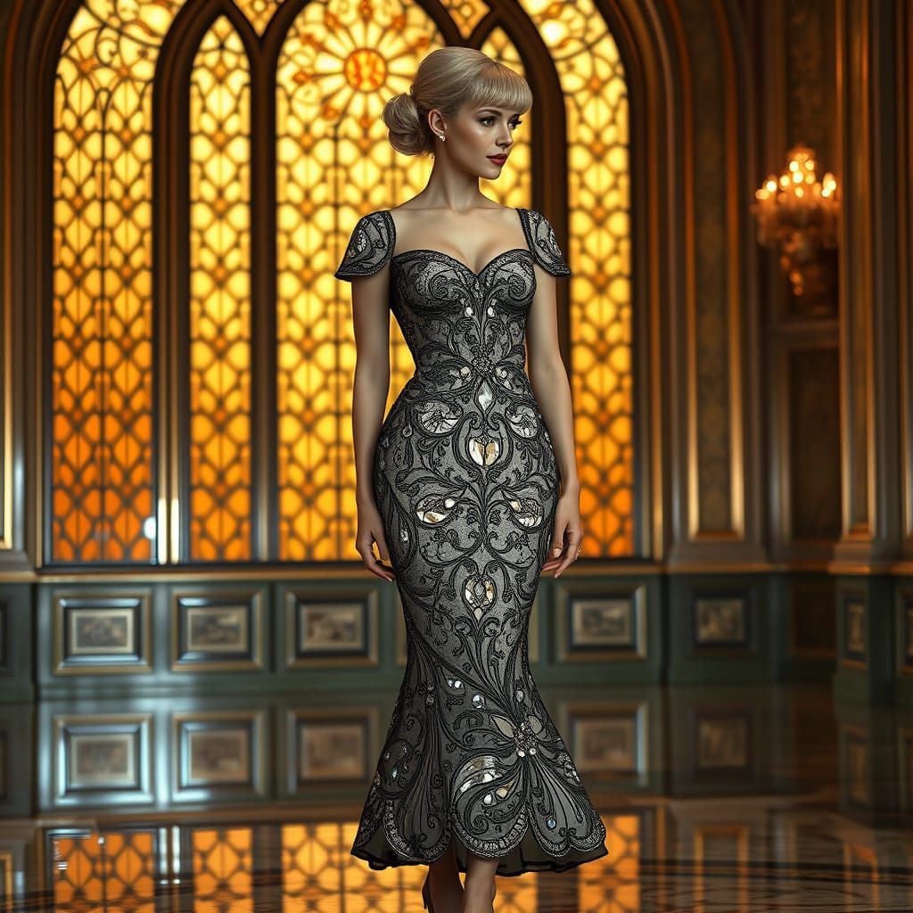 Art Nouveau Woman in Crystal Mermaid Dress