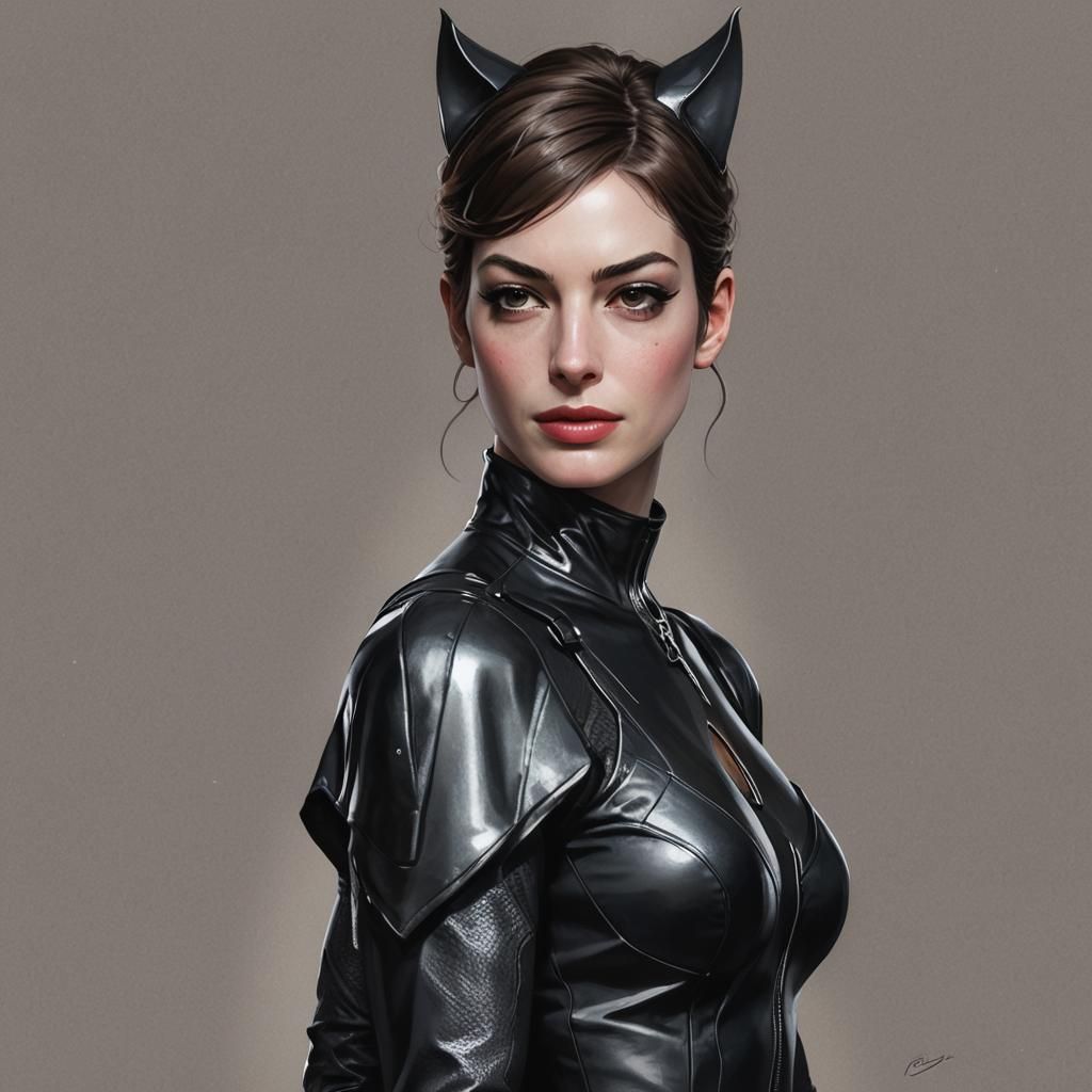 Catwoman Portrait in Leather Costume, Digital Art