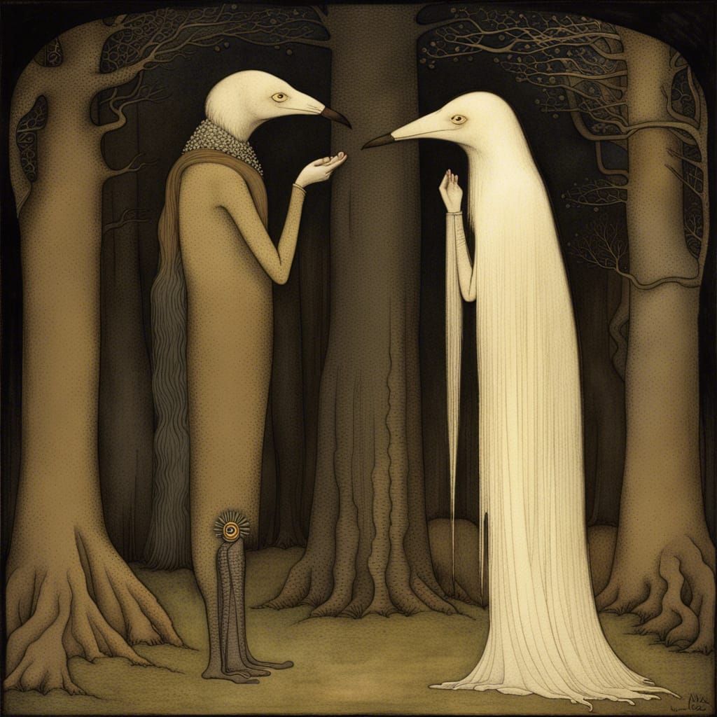 Enchanted Lovers in Woodland Scene