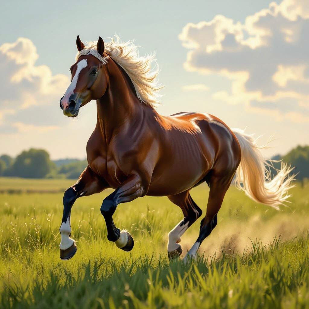 Majestic Racehorse Galloping Freely: Impressionist Style