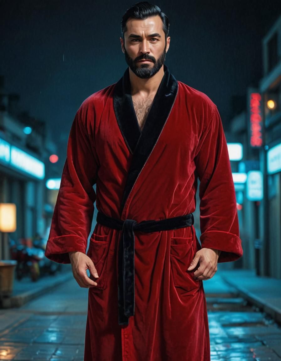 Handsome Bearded Man in Red Velvet Robe, Impressionist Portr...