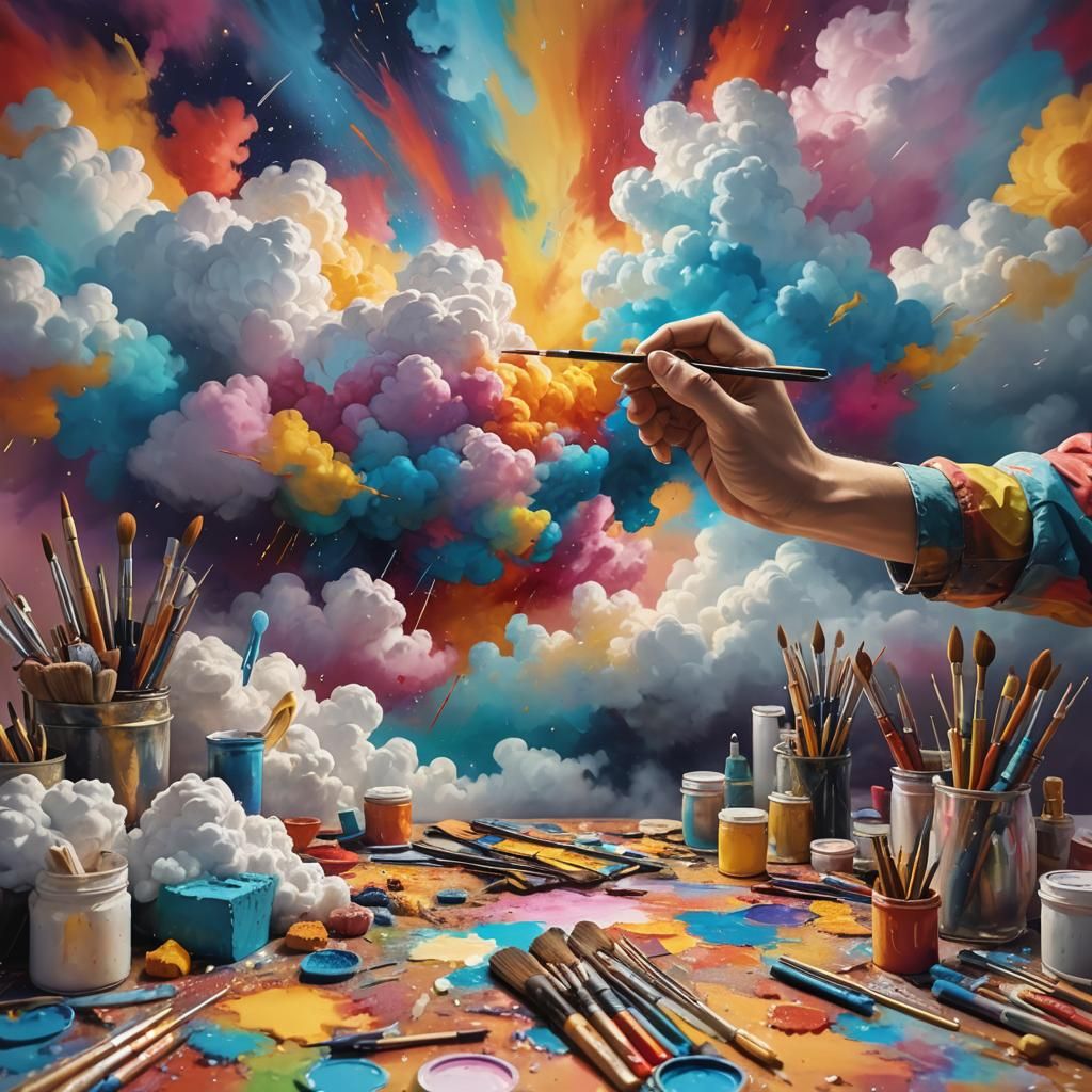 Surreal Artist's Studio in Dreamlike Clouds