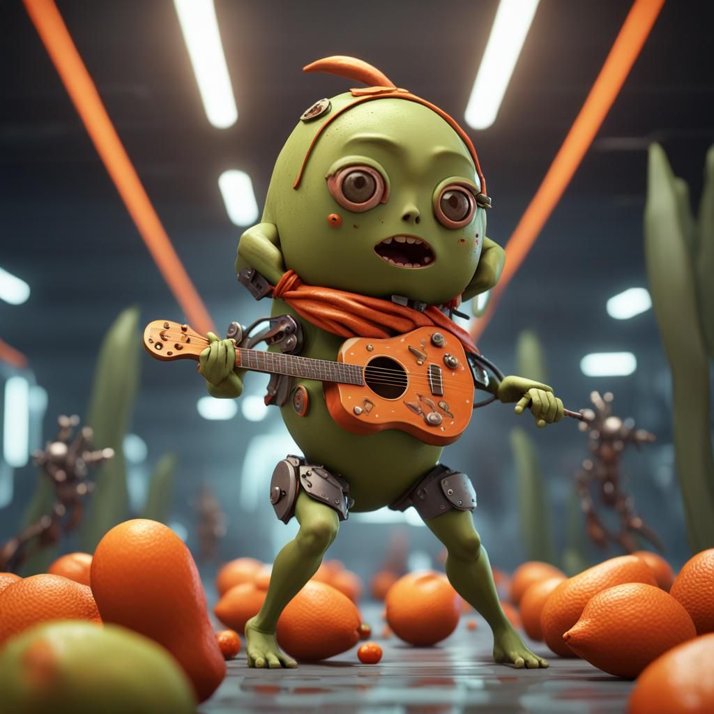 Avocado Woman Fights Zombie Animals in Sci-Fi Style