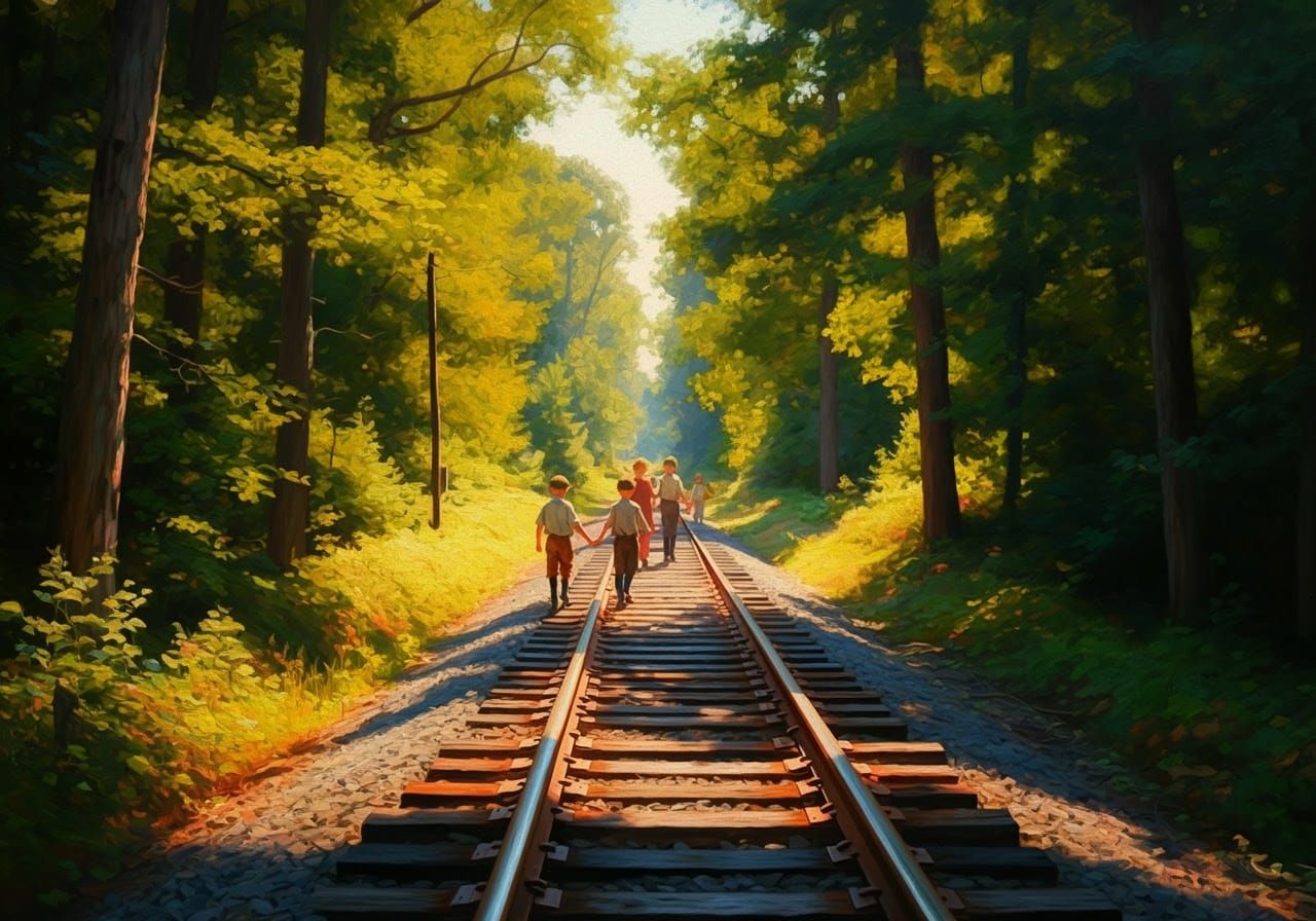 Summer Afternoon Railroad Escapade in Vibrant Forest